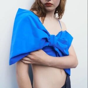 NWT ZARA Bloggers Favorite Bow Tied Crop Top in Blue